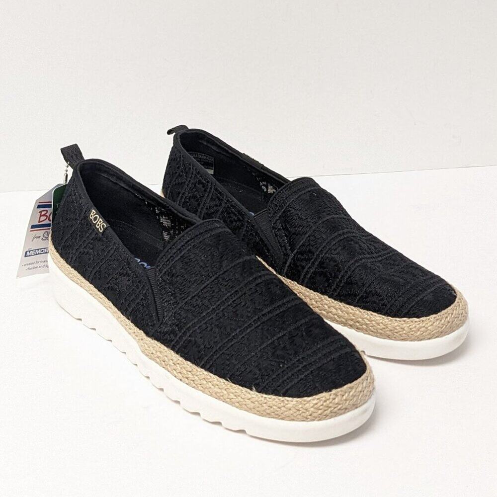 Skechers Black Lace Espadrille Slip-Ons